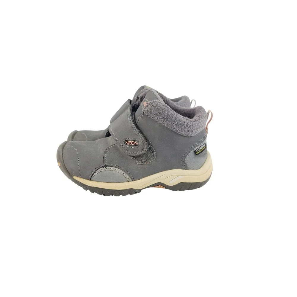 KEEN, Solid Round Toe Leather, Textile Winter Waterproof Boots Boys Size 10 Gray